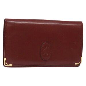 CARTIER Must Line Clutch Bag Leather Bordeaux Gold Auth gh624